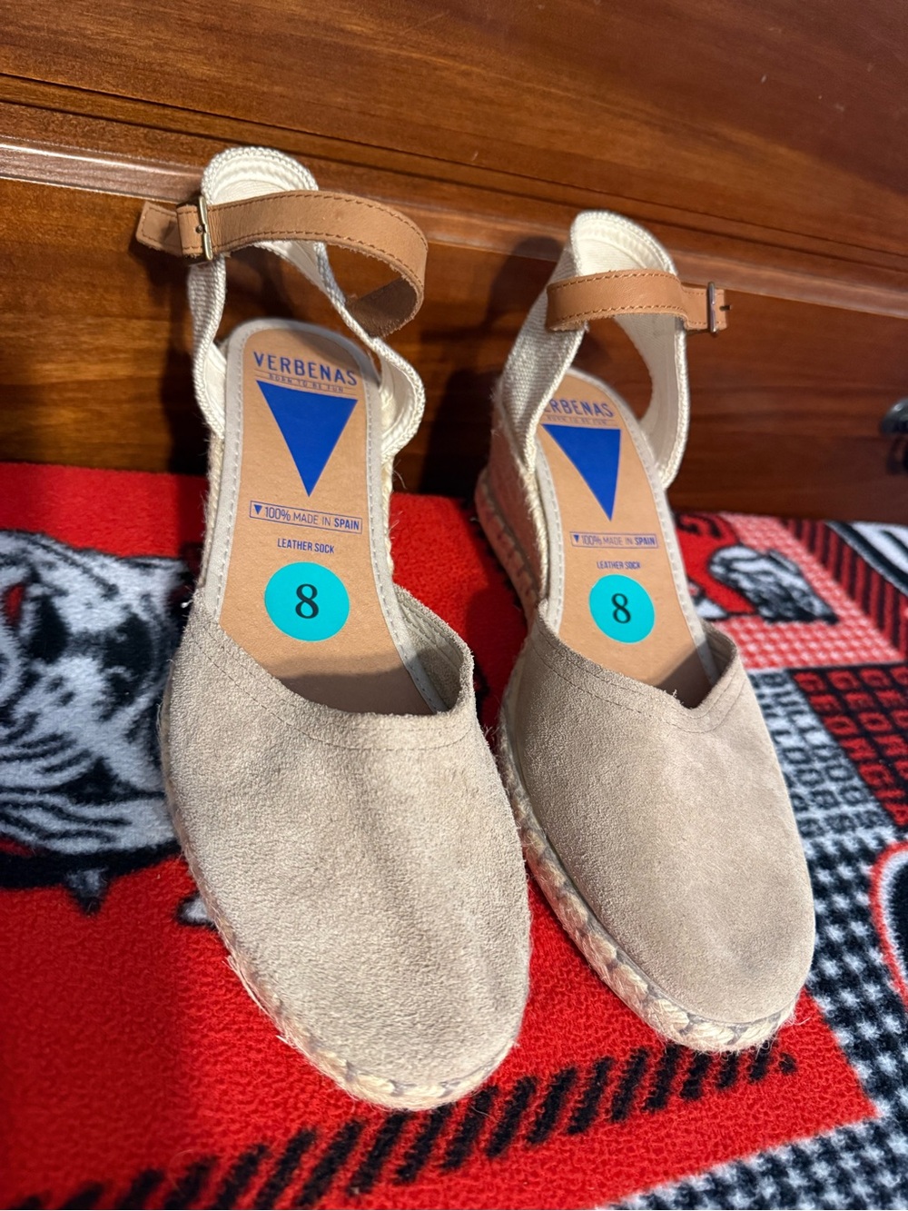 NWOT Verbenas Beige Suede Espadrille Wedge Sandals - Women's 8